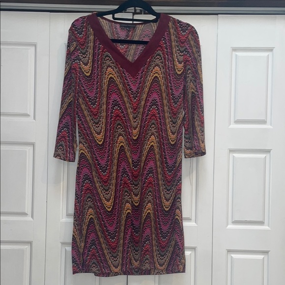 Sandra Darren Long Sleeve Pink and Yellow Dress - Picture 1 of 7